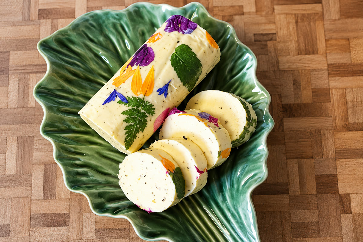 Sommersmør med blomster og urter
